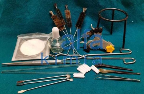 Kasa Asbes, Bunsen, Sikat, Tripot, Klem Buret, Tang Crusible, Pinset, Batang Pengaduk, Magnetic Stirel, SendokTanduk, Spatula AlfaKimia